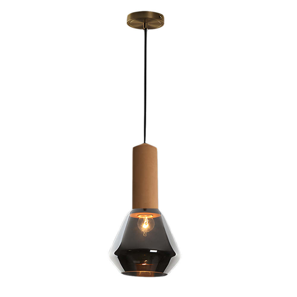 Copper Glass Jar 1-Light Wood Cork Diamond Pendant Light