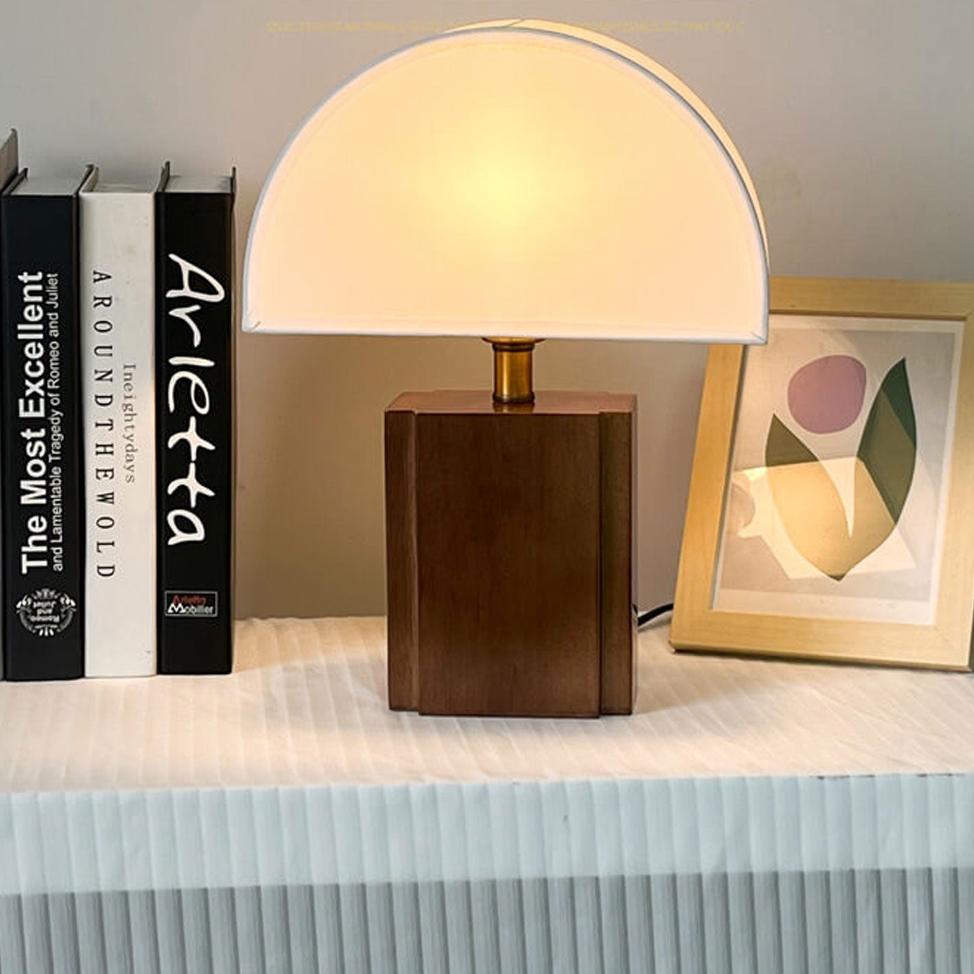 Vintage Semicircle Fabric Wooden Base Lamp — 220V-240V For UK/AU