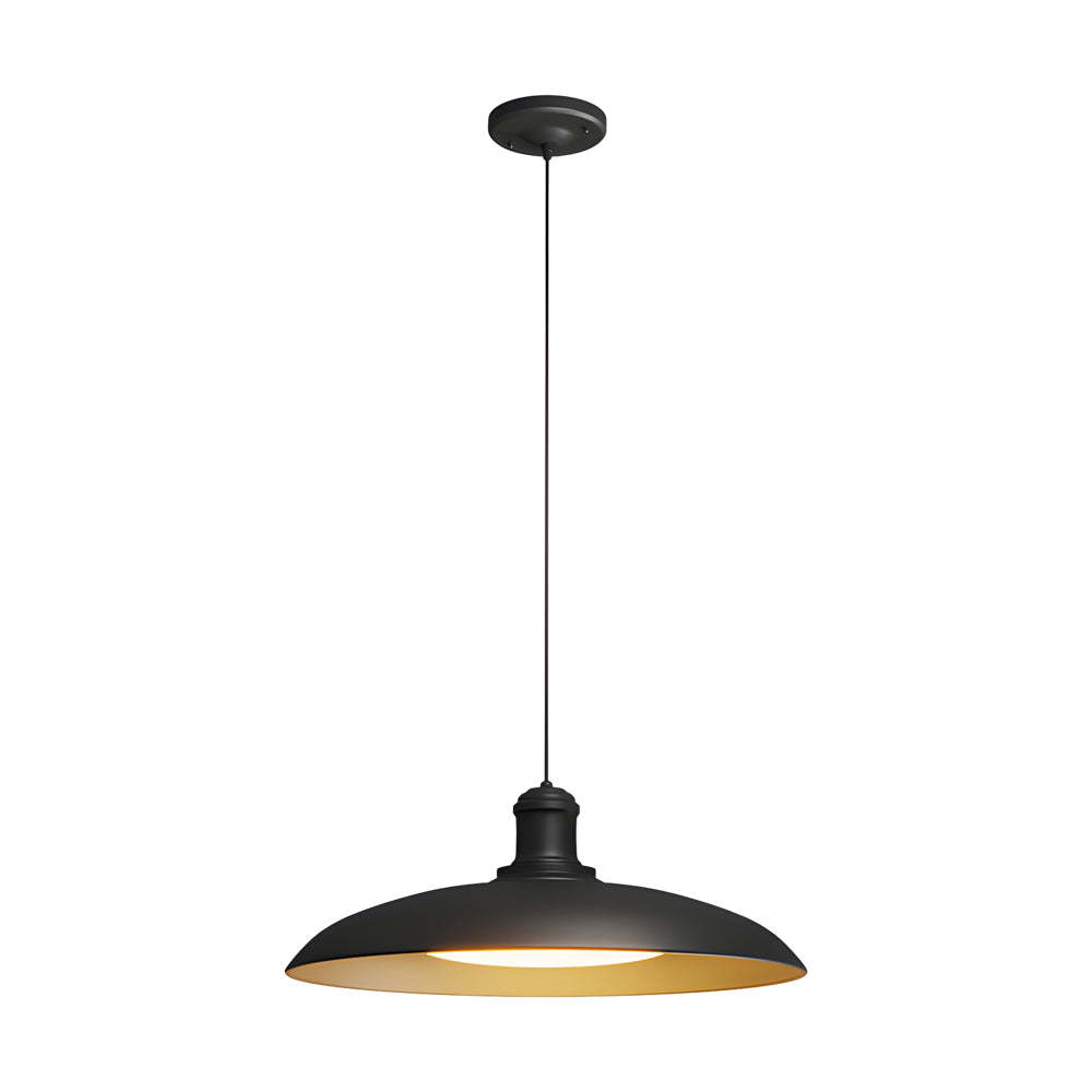 Round Black Hanging Outdoor Pendant Light - Metal Saucer-Shaped-Lighom