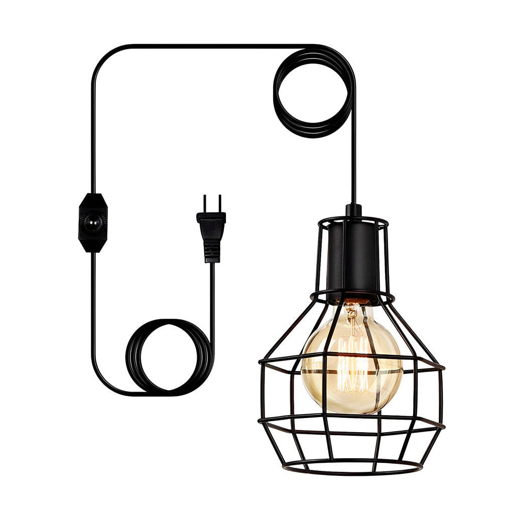 Retro Metal Lantern Cage Industrial Chandelier with Switch