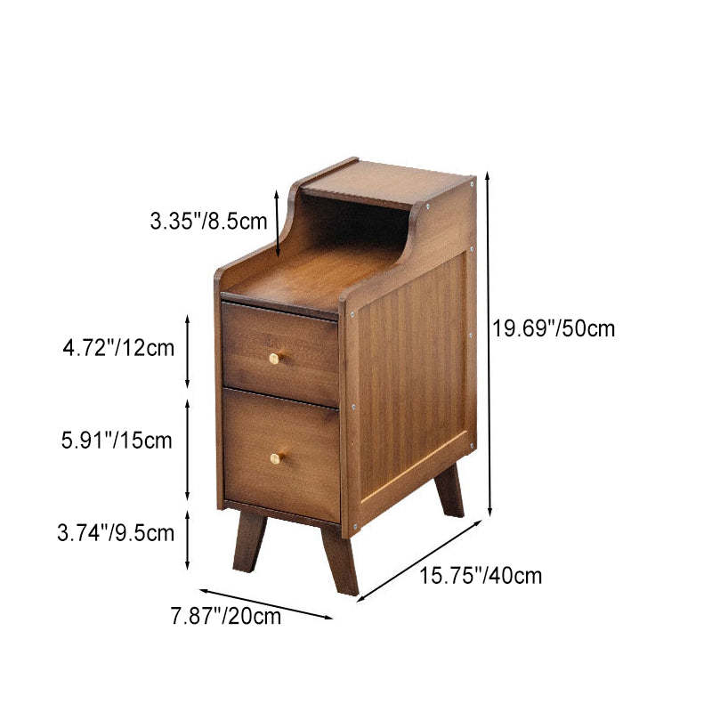 Japanese Rectangular Wood 2-Drawer End Table