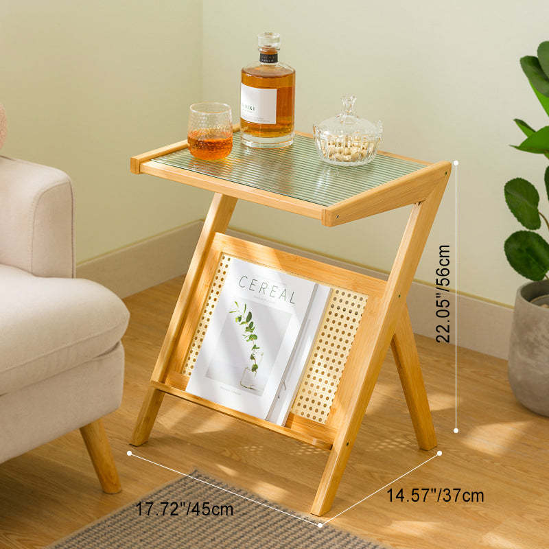 Geometric Bamboo Glass Side Table — Walnut