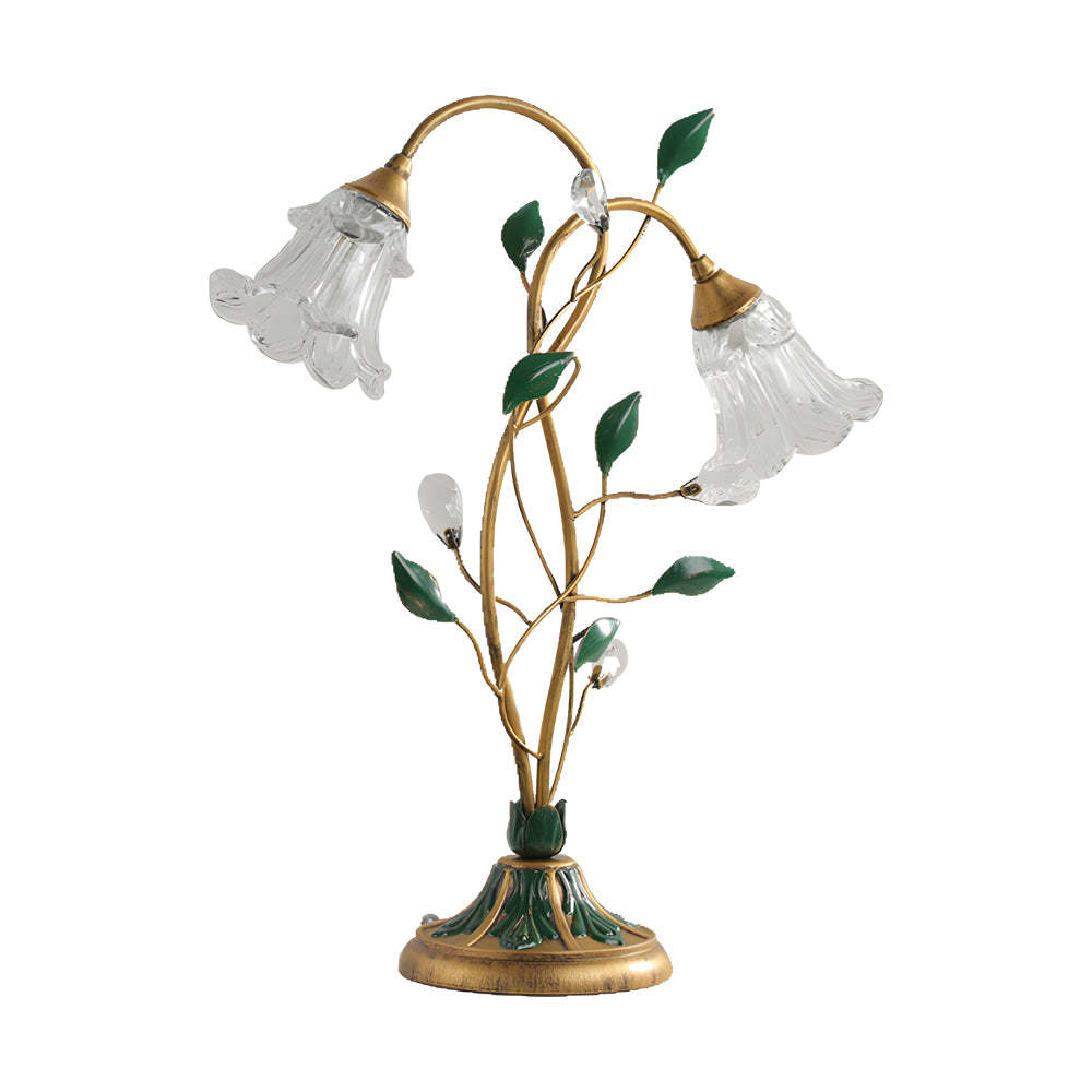 Dimmable Glass Floral Desk Lamp with Dual Lights and Leaf Accents for Ambiance-Lighom