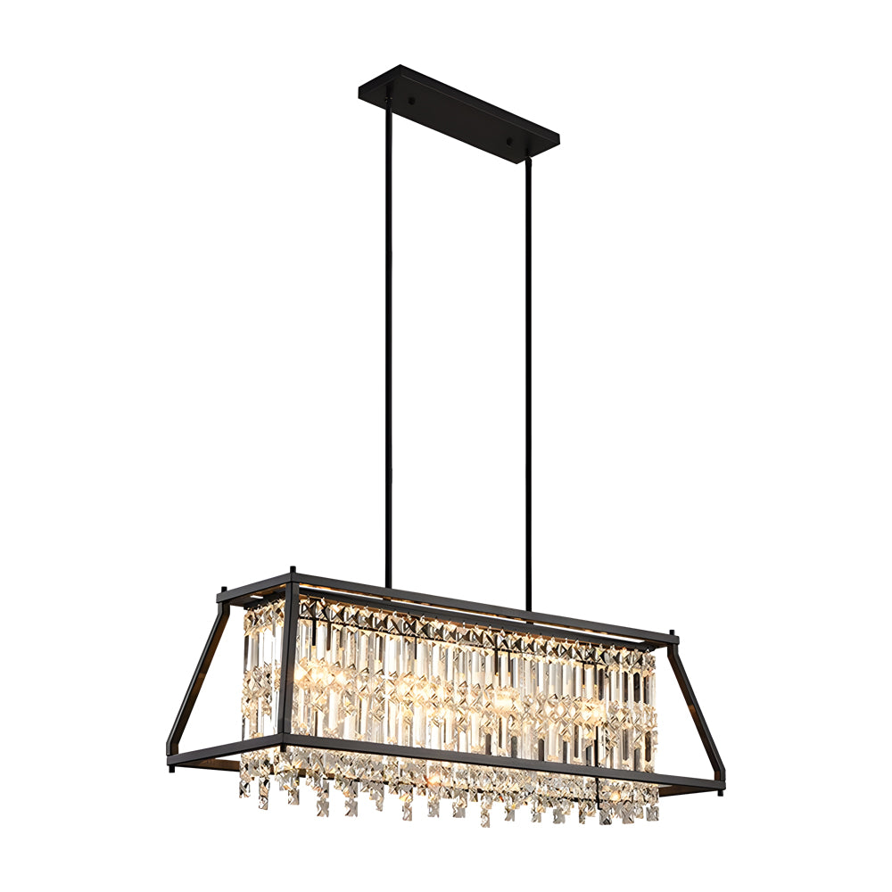 Trapezoidal Black Metallic Crystal Dining Chandelier