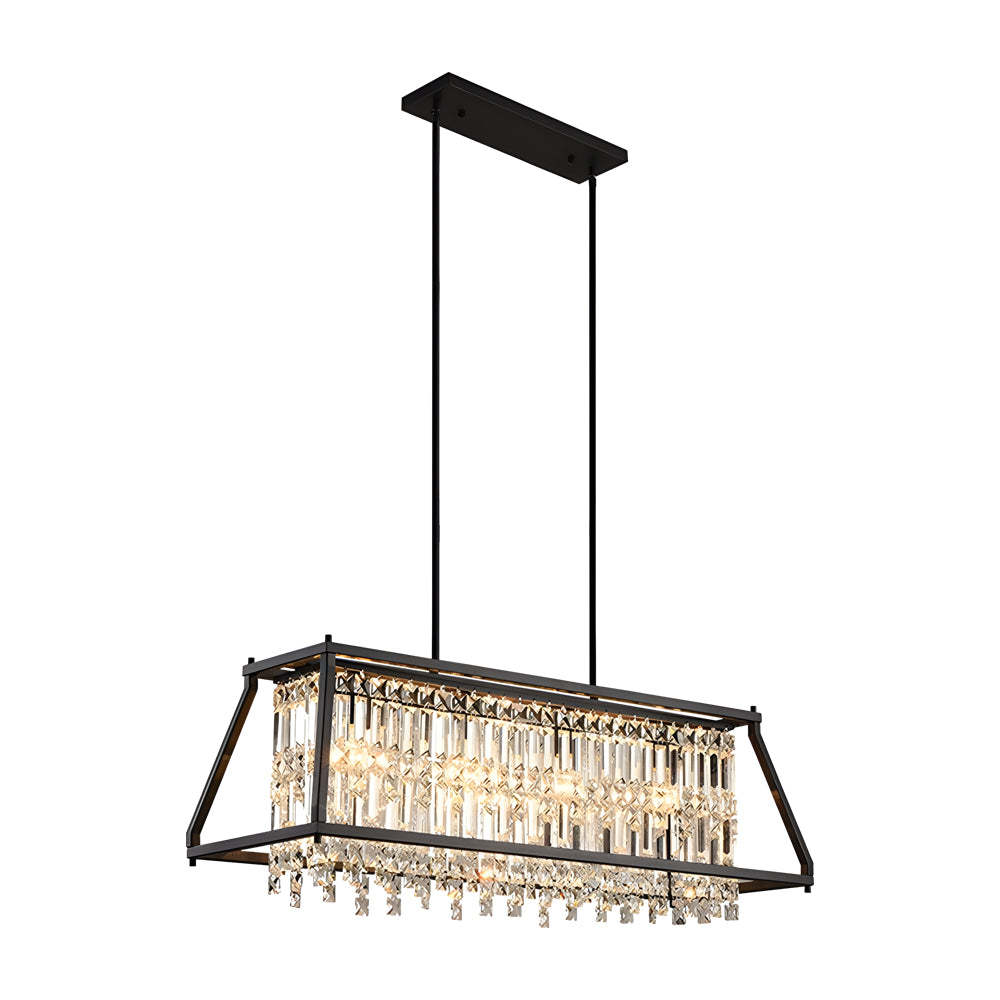 Trapezoidal Black Metallic Crystal Dining Chandelier