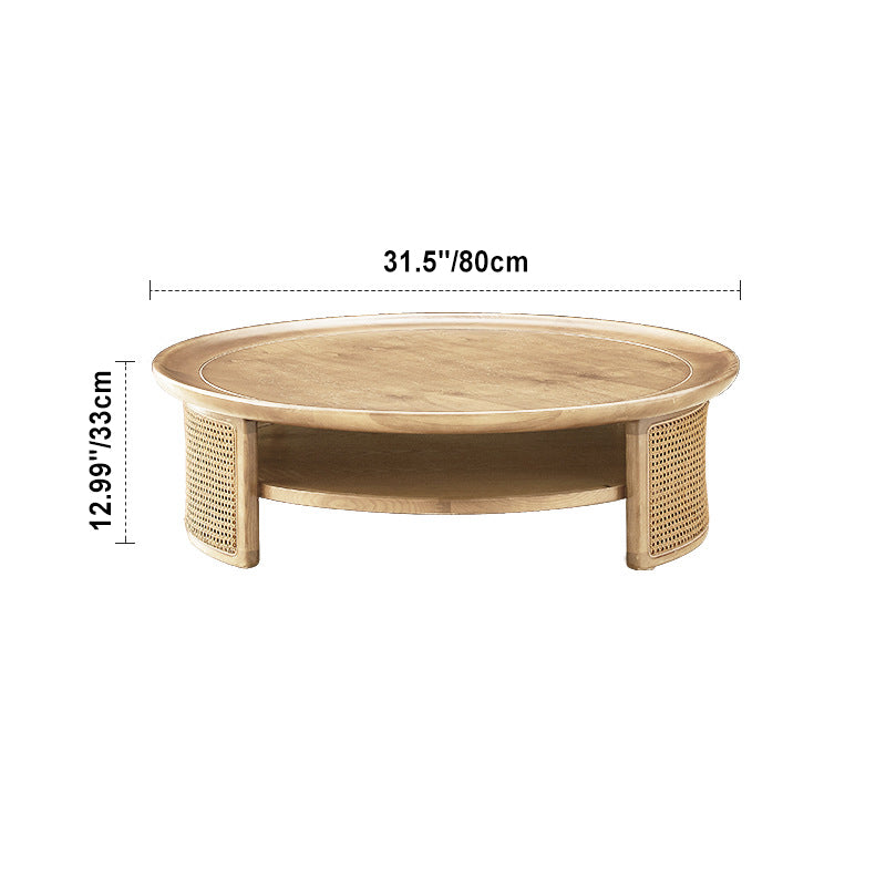 Nordic Round Wood Rattan 2-Tier Coffee Table