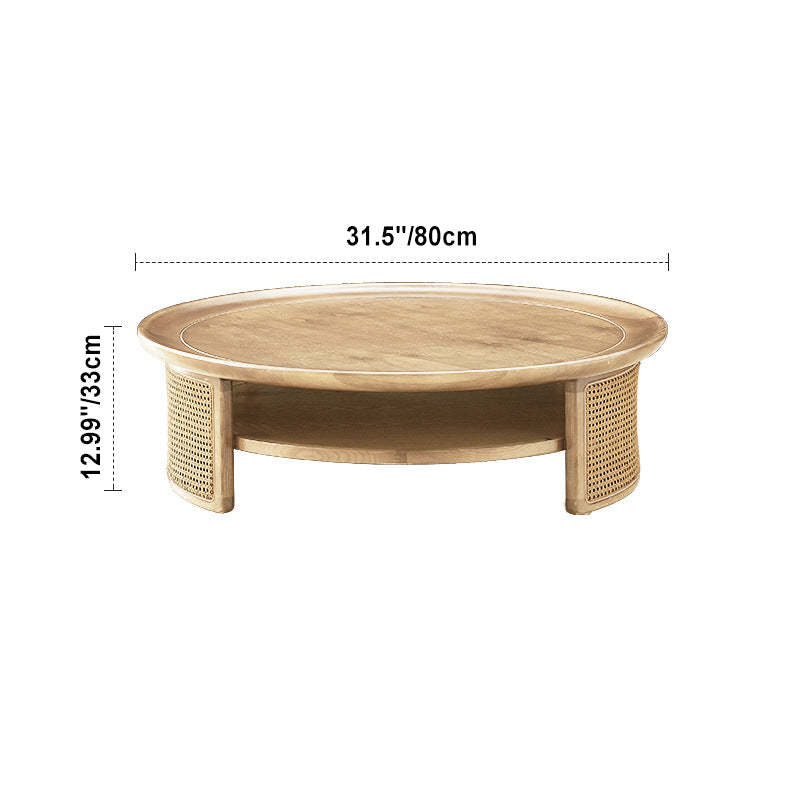 Nordic Round Wood Rattan 2-Tier Coffee Table