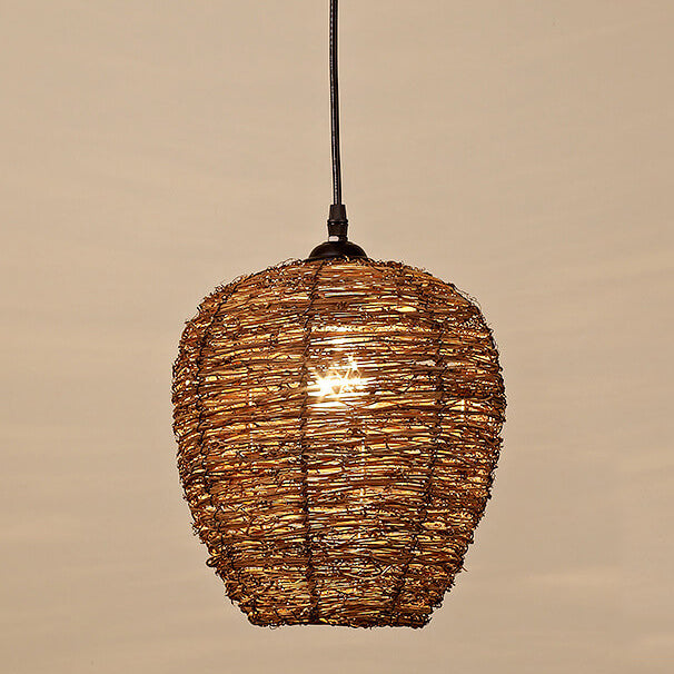 Retro Rattan Woven Dome Pendant Light