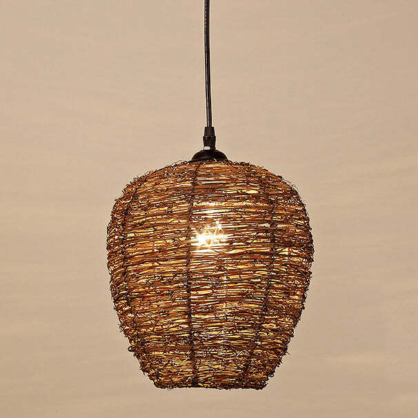 Retro Rattan Woven Dome Pendant Light