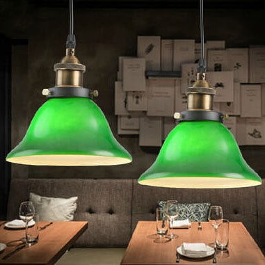 Vintage Industrial Green Bell Glass Pendant Light