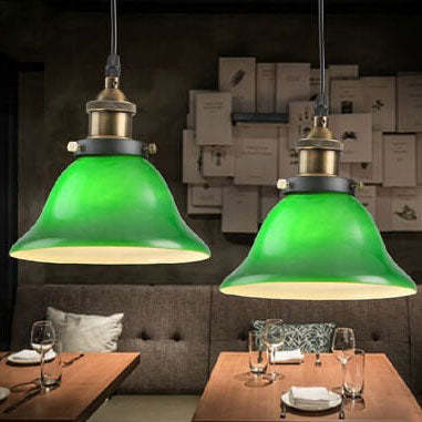 Vintage Industrial Green Bell Glass Pendant Light