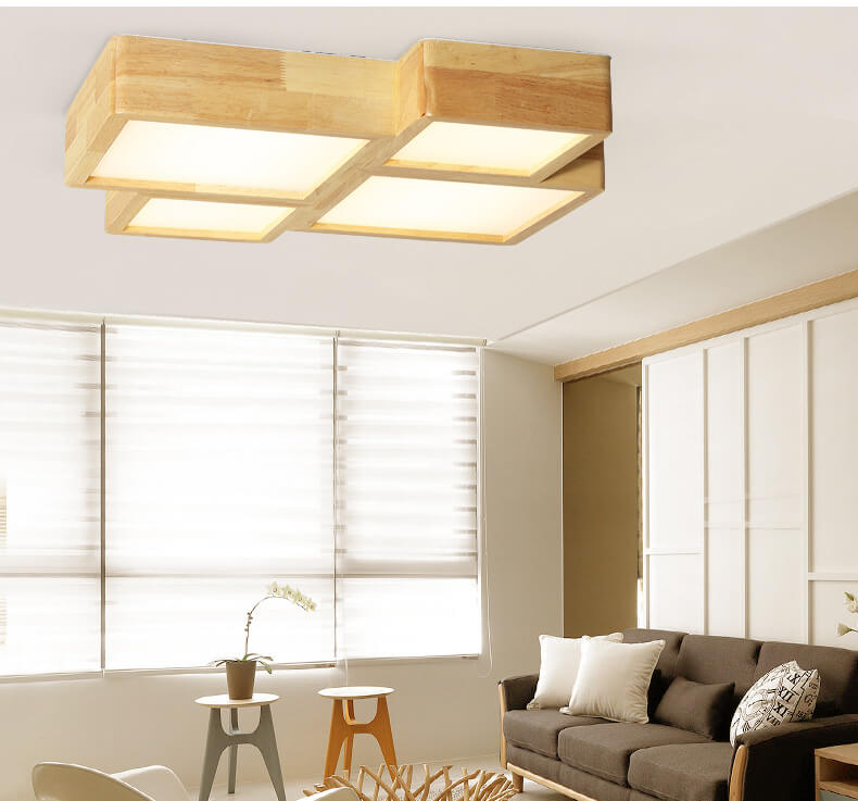 Nordic Solid Wood Square LED Flush Mount Light — 3 Colors Changeable (Warm/Neutral/White) / 220V-240V For UK/AU
