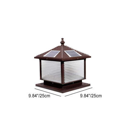 Retro Square Die-Cast Aluminum Glass Solar Column Light — B / Solar