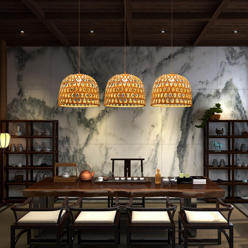 Modern Bamboo Weaving Dome Pendant Light