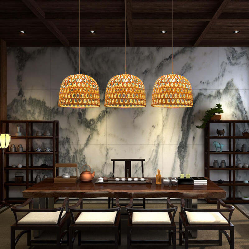 Modern Bamboo Weaving Dome Pendant Light