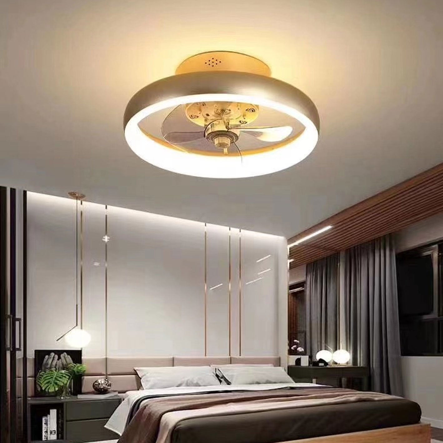 Nordic Round Wrought Iron LED Flush Mount Fan Light