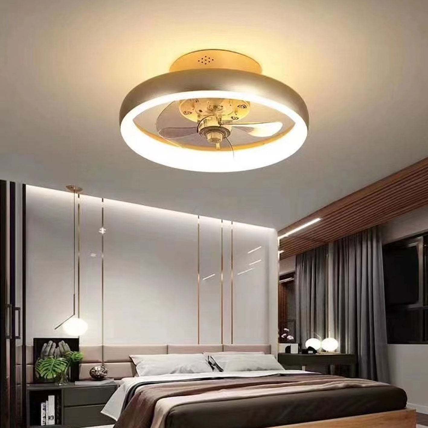 Nordic Round Wrought Iron LED Flush Mount Fan Light