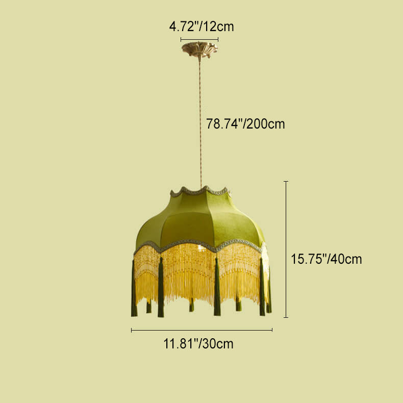 French Vintage Fabric Tassel Brass Pendant Light