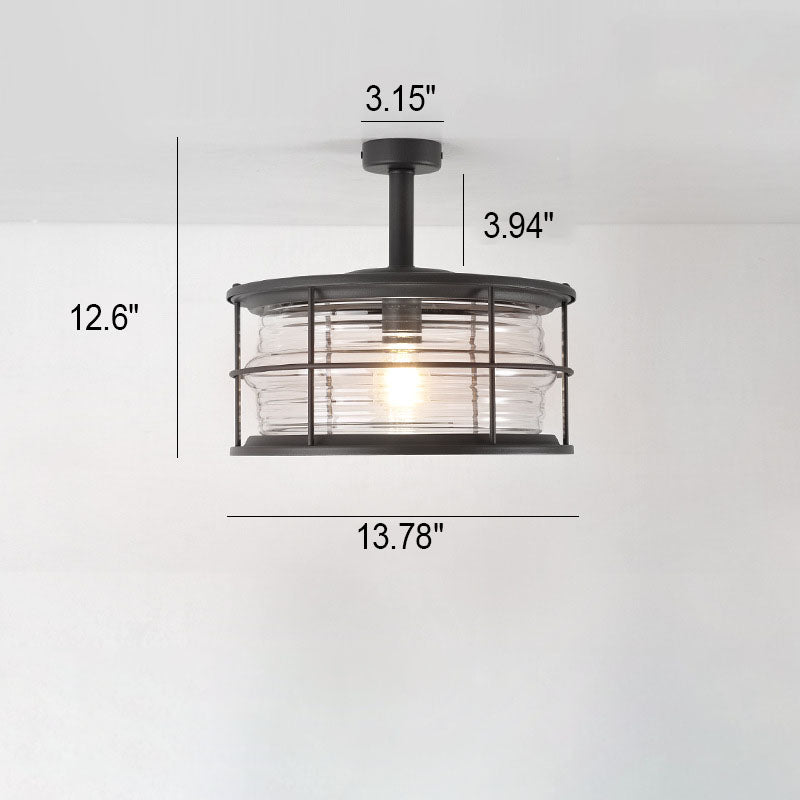 Industrial Vintage Drum Outdoor Ceiling Light