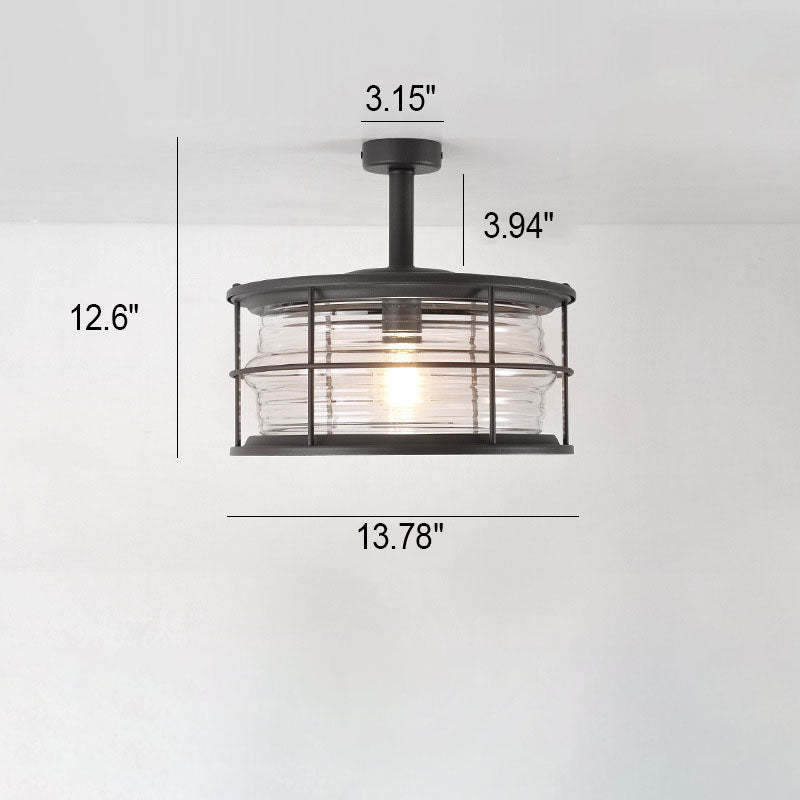 Industrial Vintage Drum Outdoor Ceiling Light