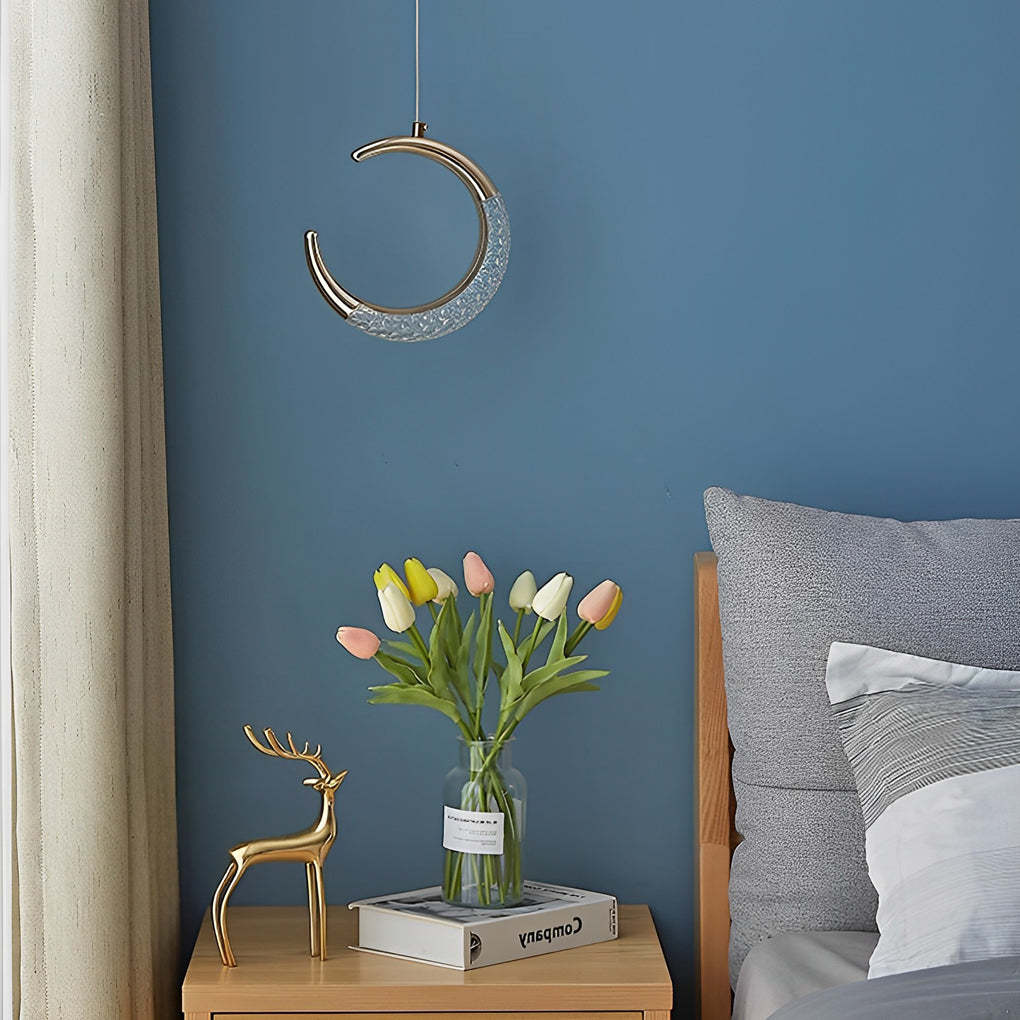 Curvy Moon Plated LED Modern Island Pendant