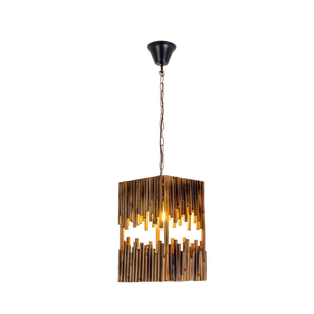 Retro Wood Bamboo Tube Cuboid Pendant Light