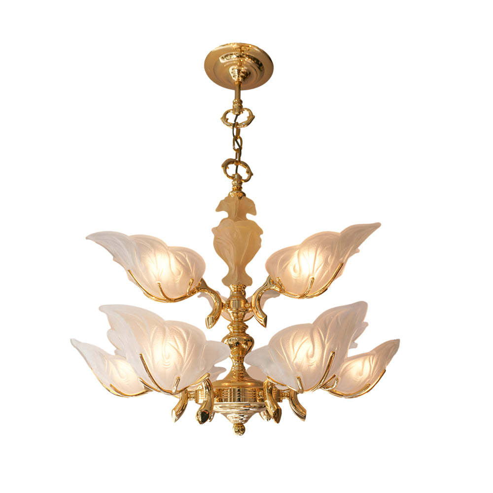 Italian Brass Murano Glass Leaves Chandelier