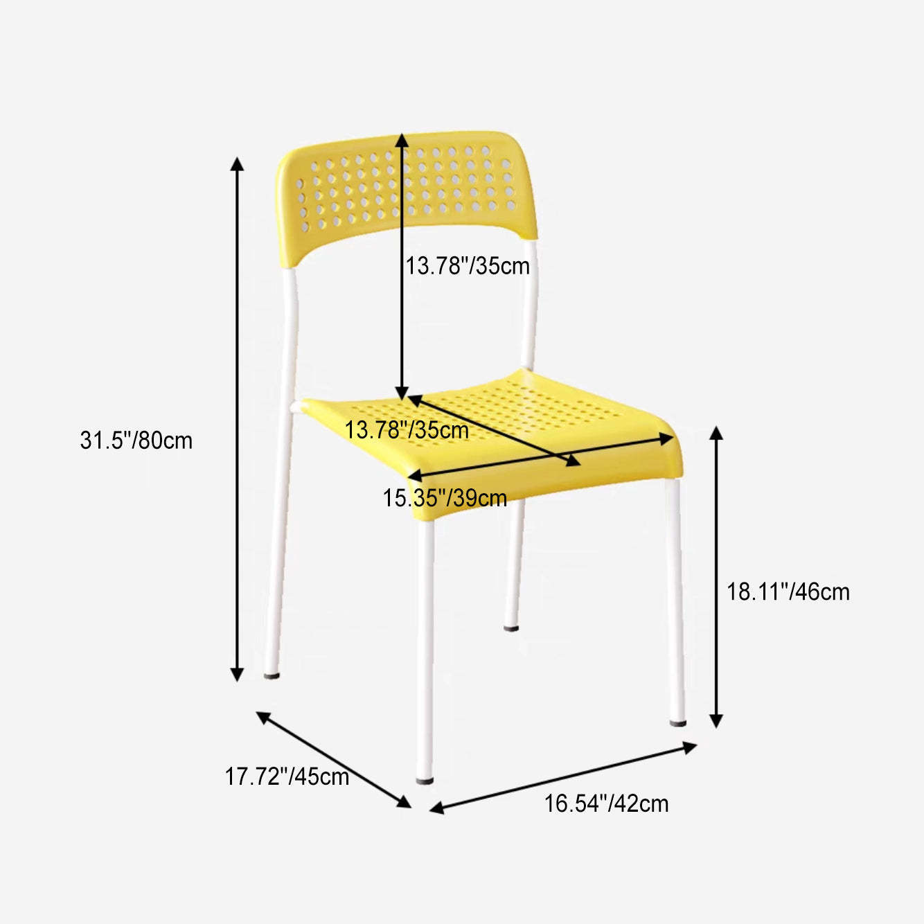 Minimalist Plastic Iron Perforated Dining Chair — Gray