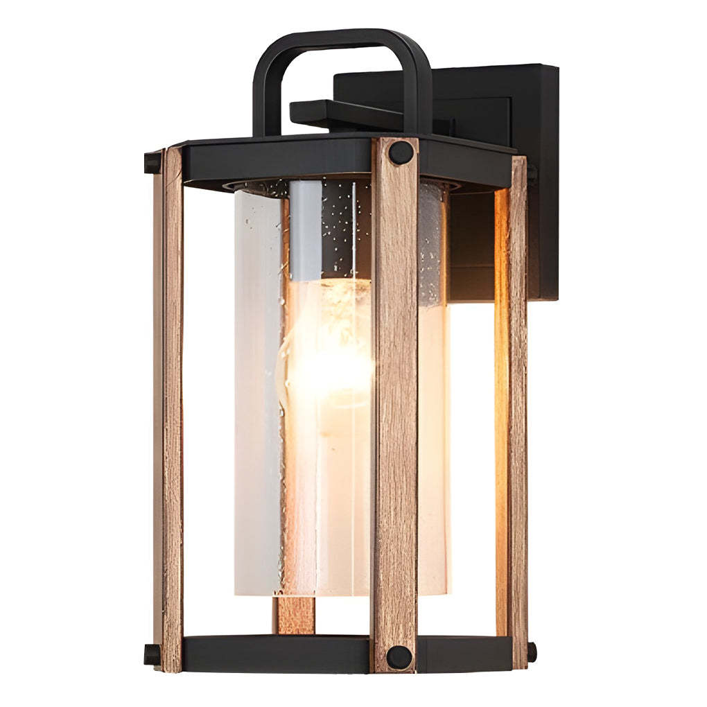 Lantern Shaped Waterproof Glass Black Industrial Outdoor Wall Sconce Lighting-Lighom