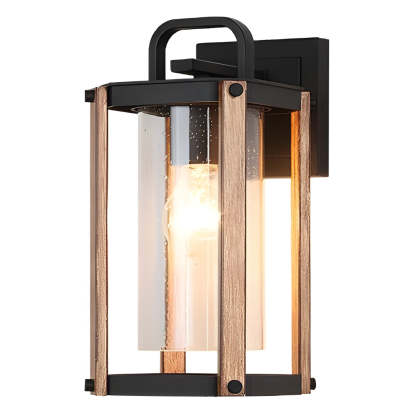 Lantern Shaped Waterproof Glass Black Industrial Outdoor Wall Sconce Lighting-Lighom