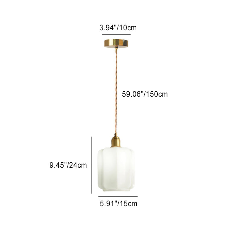Vintage Cylindrical Brass Glass Pendant Light