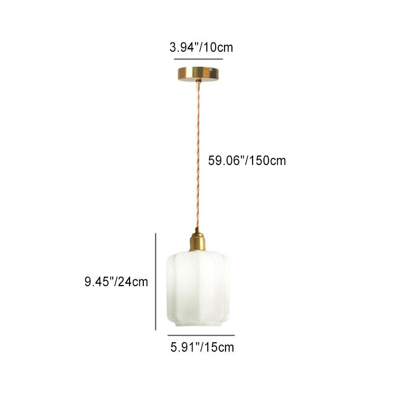 Vintage Cylindrical Brass Glass Pendant Light