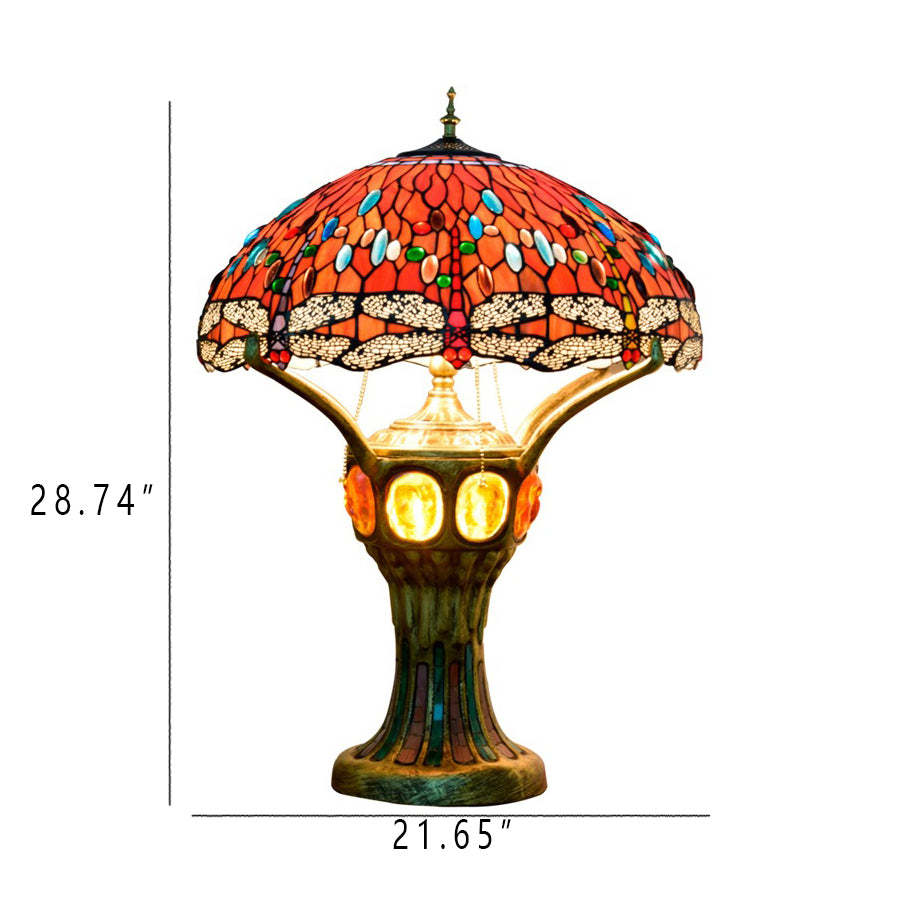 Tiffany Red Glass Dragonfly 4-Light Table Lamp