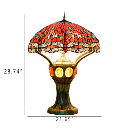 Tiffany Red Glass Dragonfly 4-Light Table Lamp