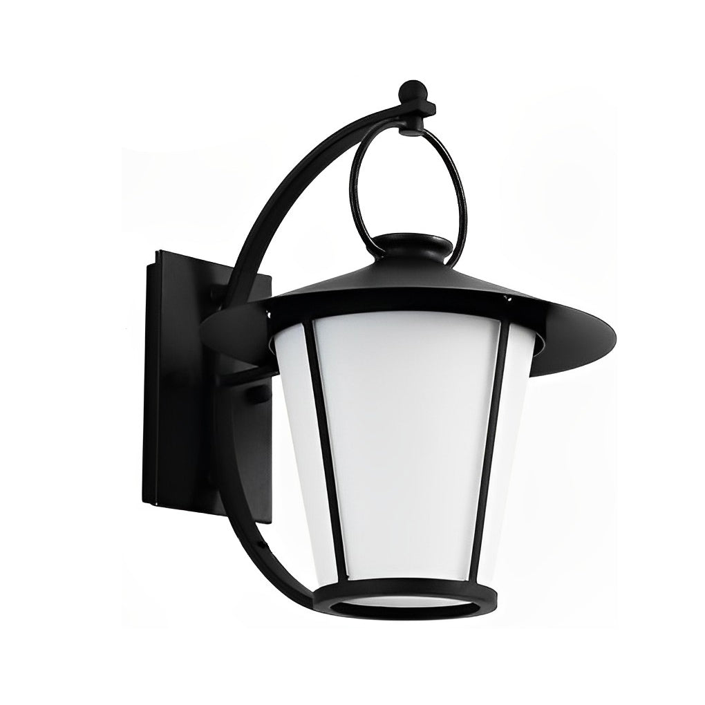 1-Light 13 In. Vintage White Opal Frosted Glass Black Outdoor Wall Light-Lighom
