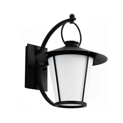 1-Light 13 In. Vintage White Opal Frosted Glass Black Outdoor Wall Light-Lighom
