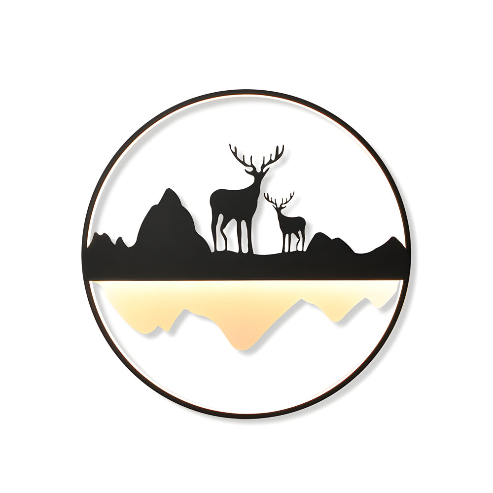 Round Mountain Scenery Silhouette Dimmable with Remote Outdoor Wall Lights-Lighom