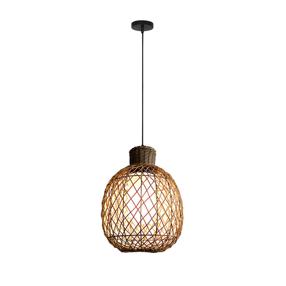 Outdoor Rattan Pendant Lights 10W Rustic Modern LED Ceiling Hanging Lantern Lights-Lighom