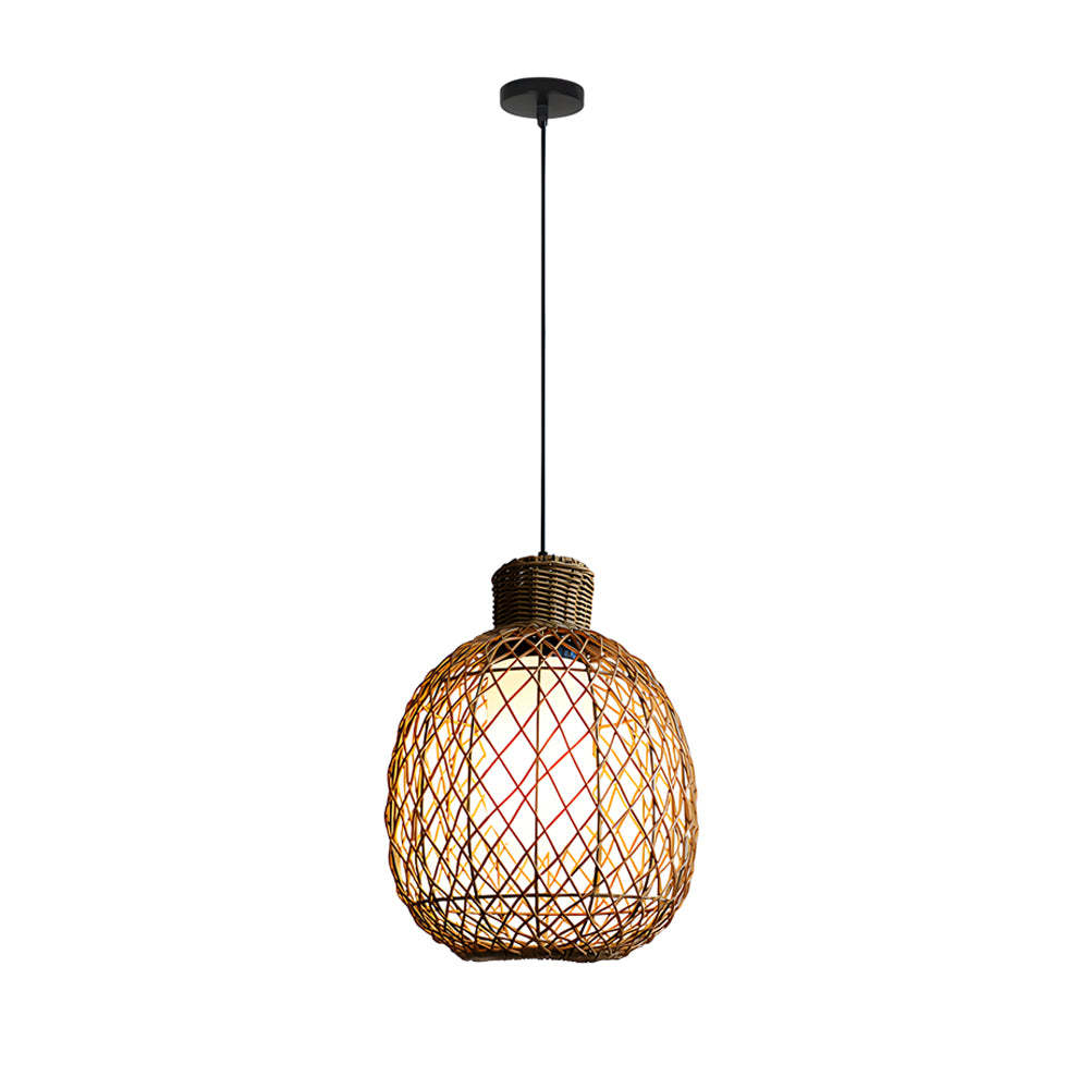 Outdoor Rattan Pendant Lights 10W Rustic Modern LED Ceiling Hanging Lantern Lights-Lighom