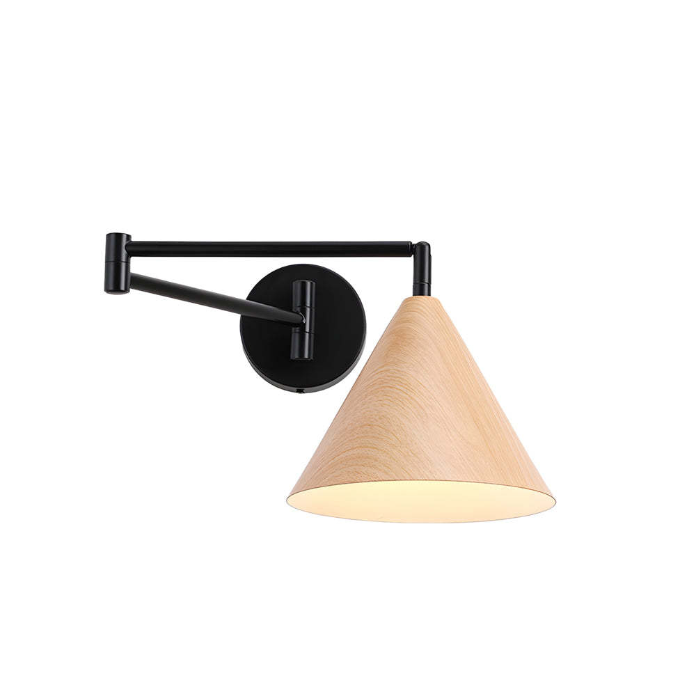 Cone Shaped Swing Arm Wall Sconces - 1-Light Wood Wall Mount Light-Lighom