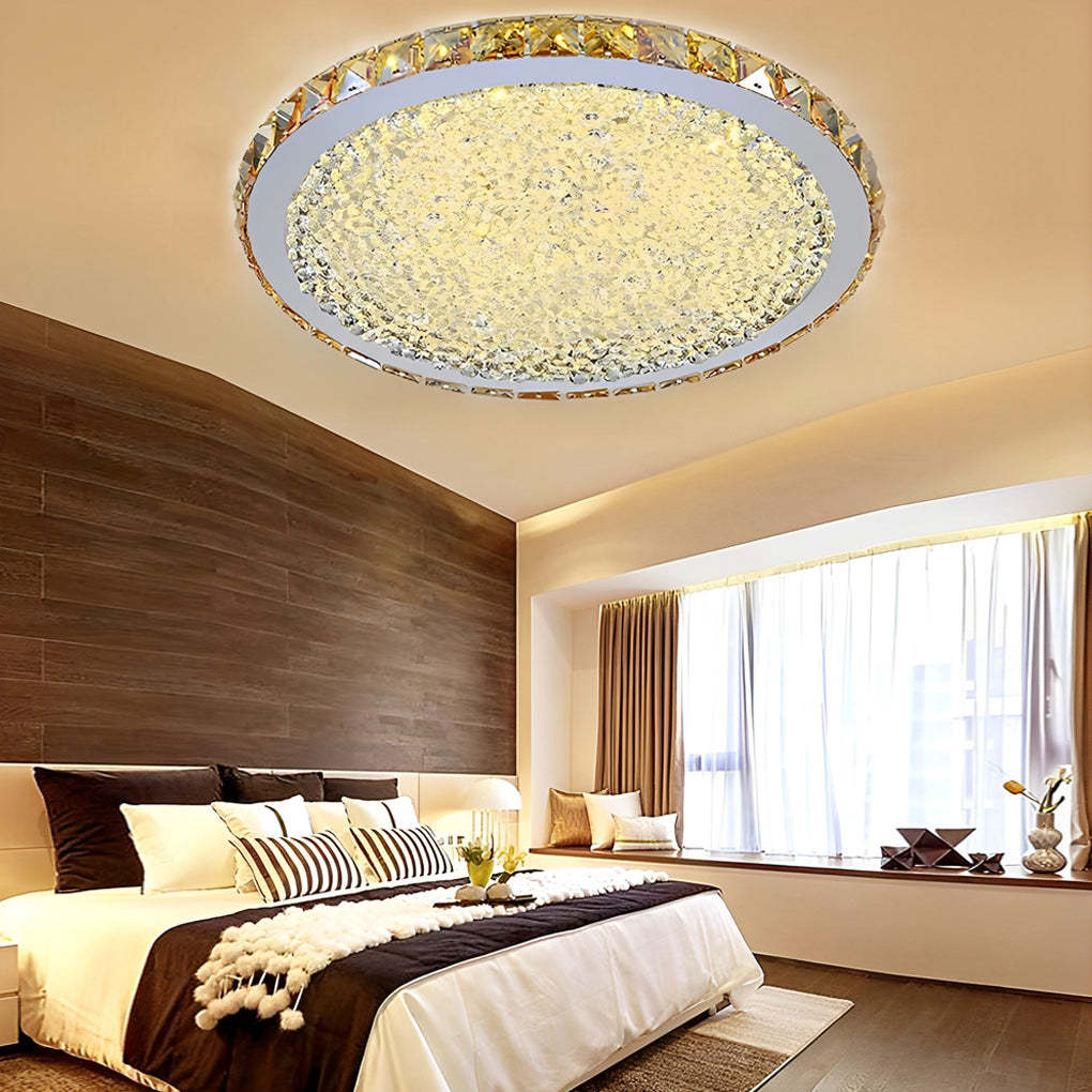 16'' Rounded Antique Painted Metal Crystal LED Modern Ceiling Lights-Lighom