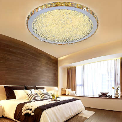 16'' Rounded Antique Painted Metal Crystal LED Modern Ceiling Lights-Lighom