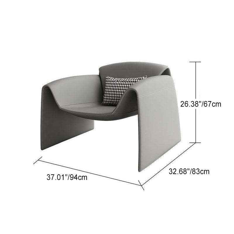 Minimalist Plywood Lambswool Accent Chair — Leather - Green