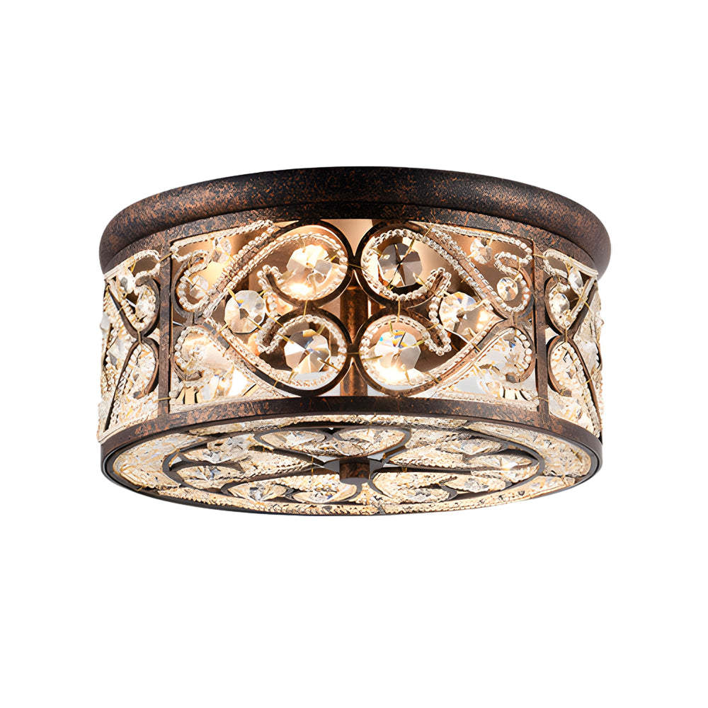 American Drum Bronze Crystal Flush Mount Light