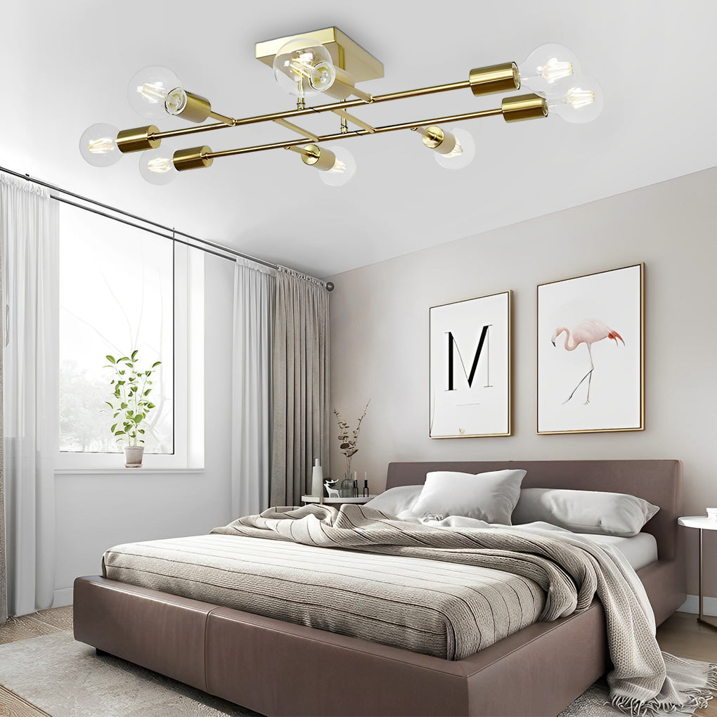 8-Light Antique Brass Vintage LED Semi Flush Mount Ceiling Light-Lighom