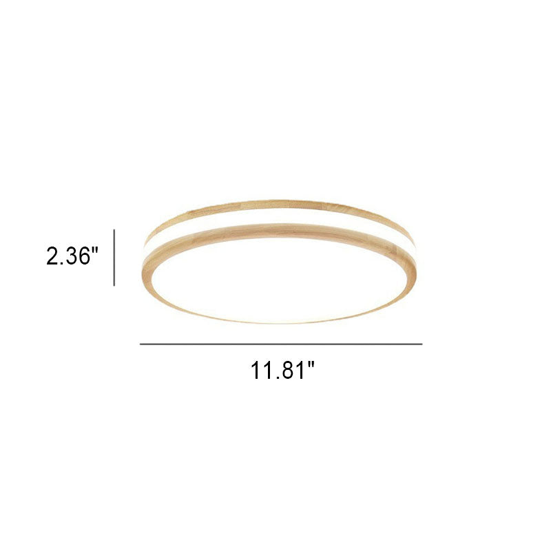 Japanese Round Wooden Slim LED Flush Mount Light — Infinitely Dimmable / 220V-240V For UK/AU