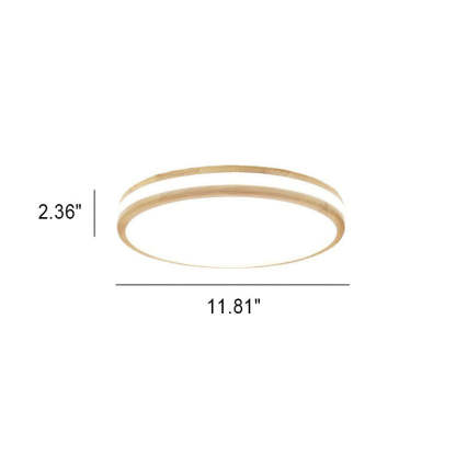 Japanese Round Wooden Slim LED Flush Mount Light — Infinitely Dimmable / 220V-240V For UK/AU