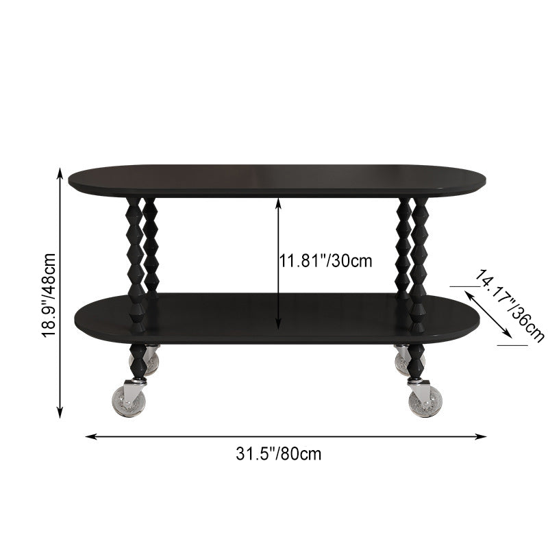 Vintage Oval Wood Plastic 2-Tier Side Table — Black