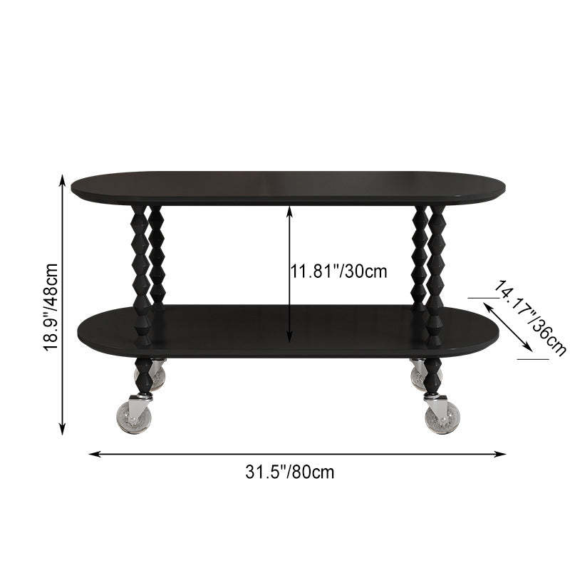 Vintage Oval Wood Plastic 2-Tier Side Table — Black