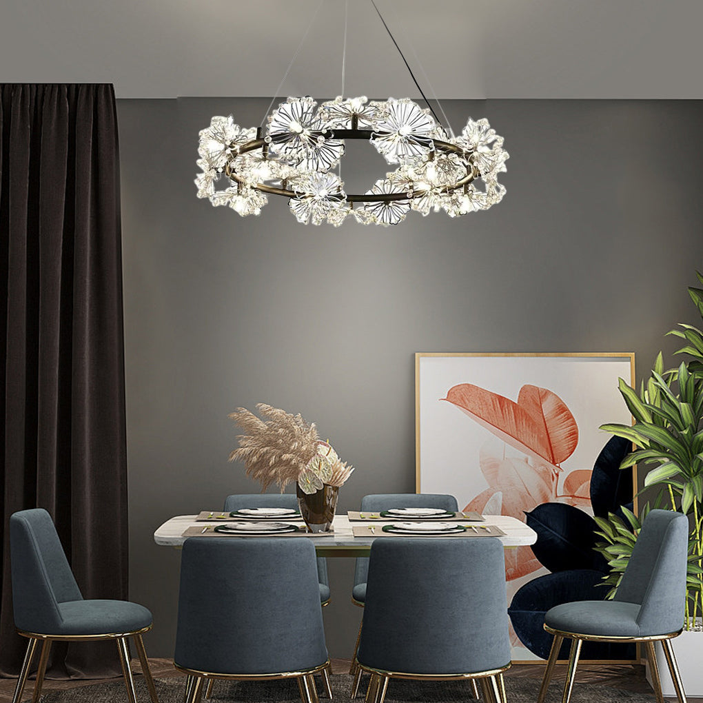 Circle Flower Plated Metal Crystal Chandelier — Gold